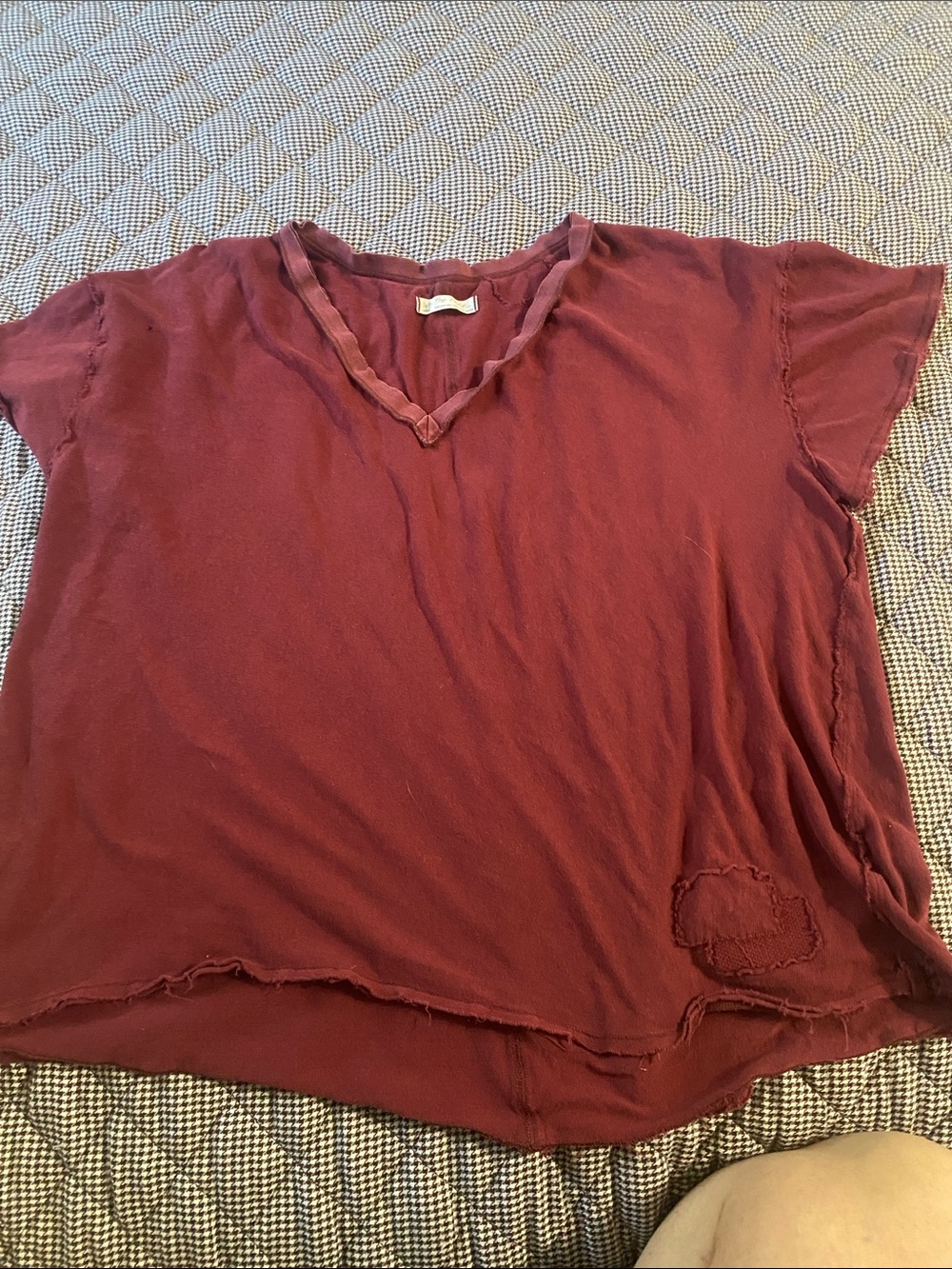 Free People Short-Sleeve V-Neck Tee in Wine